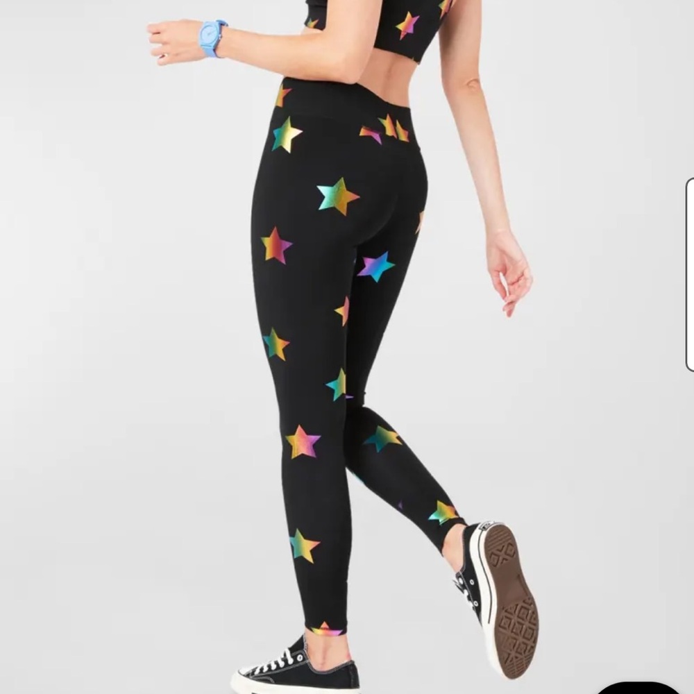 Terez Black and Pink Star Pattern Leggings - Women Size Small